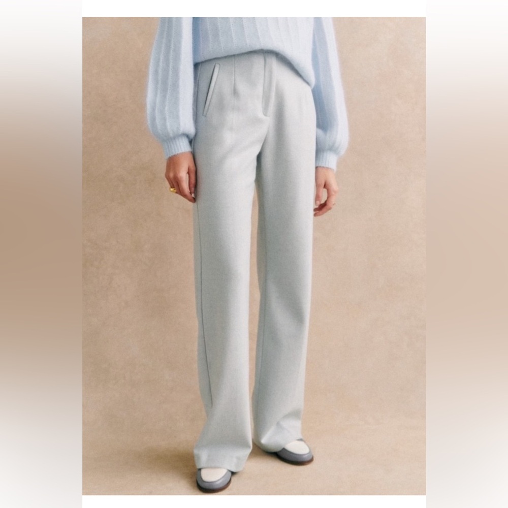 Sezane Martin Ice Blue Wide Leg Trousers
